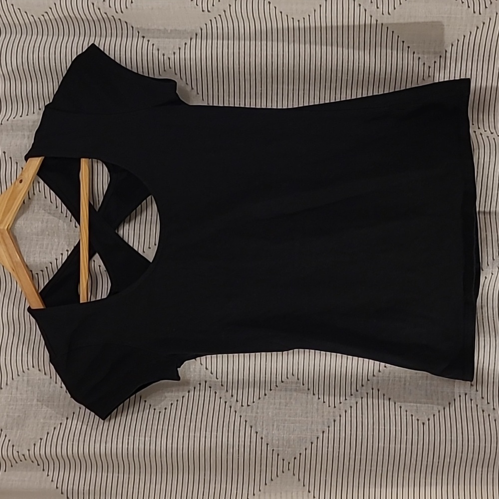 Energie, Black stretchy t-shirt w/criss-cross open back, XS